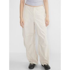 Aritzia‎ TNA Parachute Pants Women Sz L Cream/Beige Cargo Baggy Elastic Waist